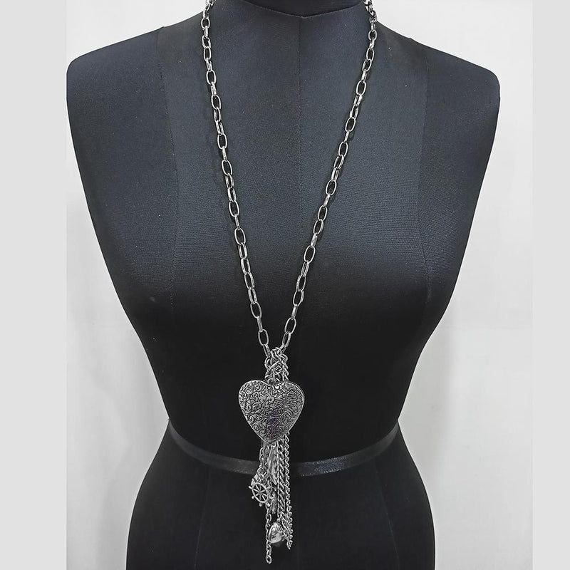 Urthn Silver Plated Double Chain Statement Necklace -1104119