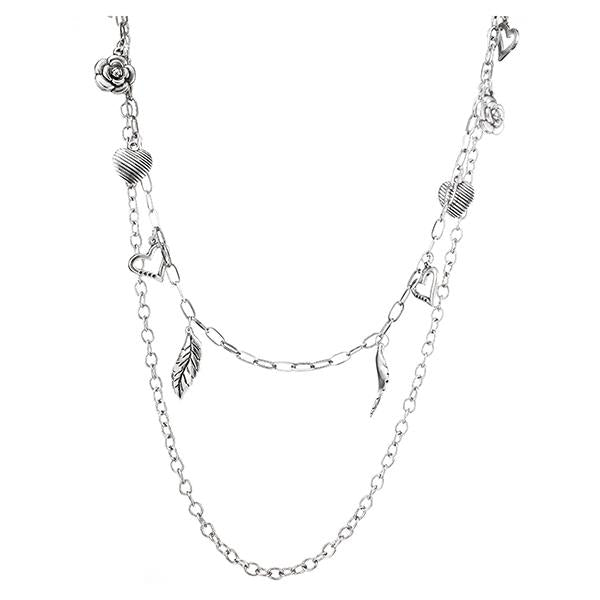 Urthn Double Chain Silver Plated  Statement Necklace - 1104125
