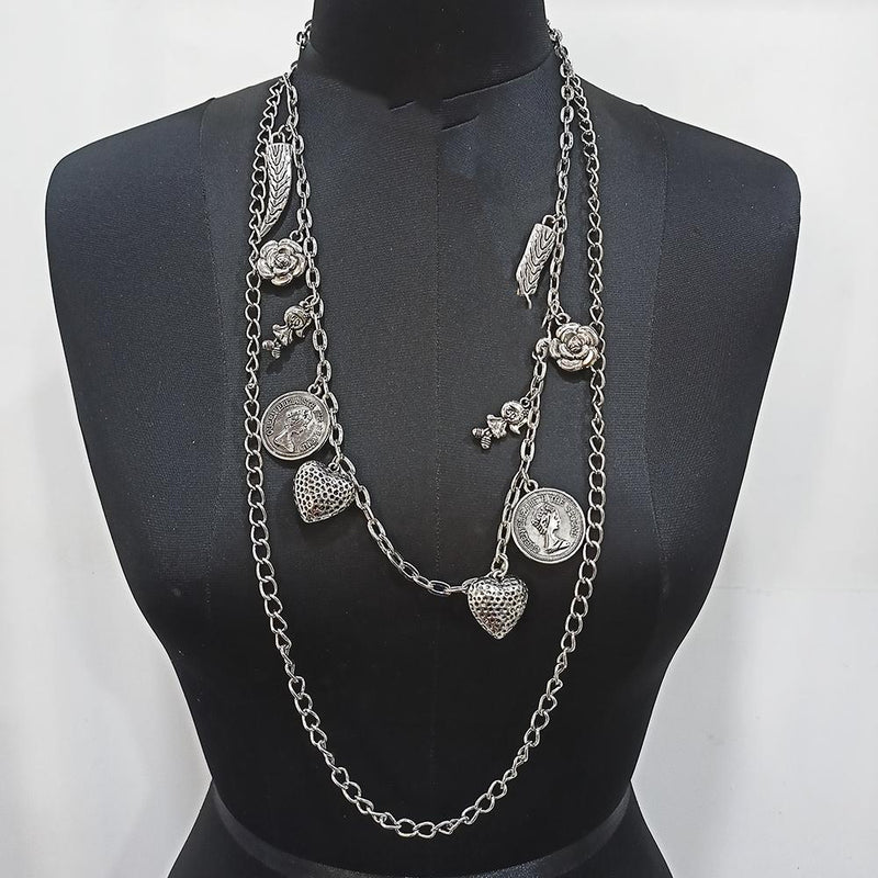 Urthn Silver Plated Double Chain Statement Necklace -1104134