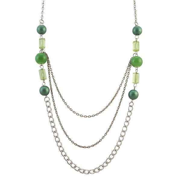 Urthn Beads Green Rhodium Chain Necklace Set - 1104141