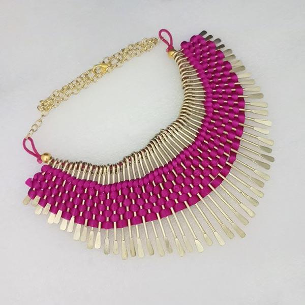 Urthn Pink Thread Gold Plated Statement Necklace - 1104143B