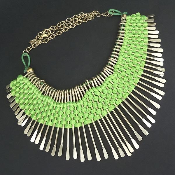 Urthn Green Thread Gold Plated Statement Necklace - 1104143C