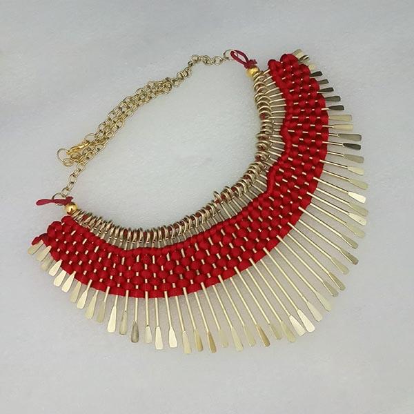 Urthn Maroon Thread Gold Plated Statement Necklace - 1104143E