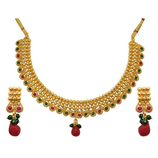 Utkrishtt Red Austrian Stone Gold Plated Necklace Set - 1104504