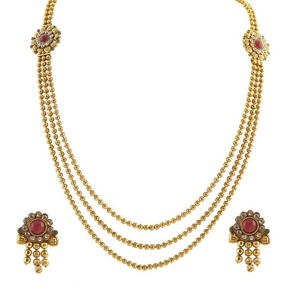 Utkrishtt Red Austrian Stone Gold Plated Necklace Set - 1104512