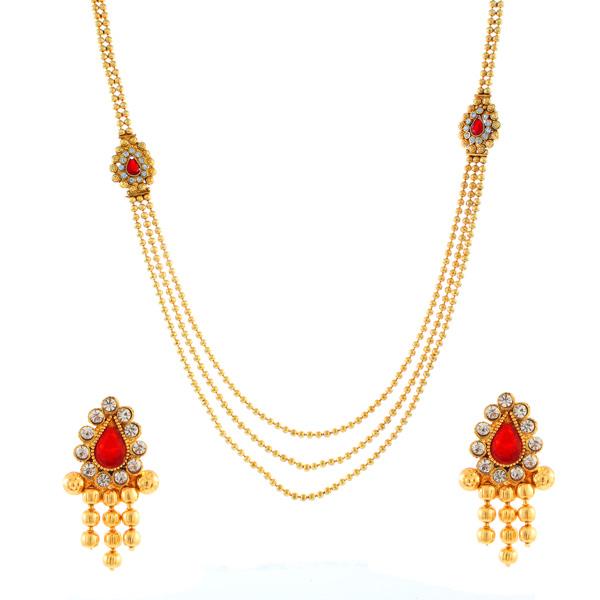 Utkrishtt Red Austrian Stone Gold Plated Traditional Necklace Set - 1104515