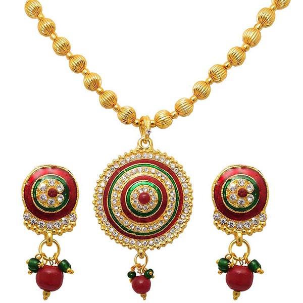 Kriaa Austrian Stone Maroon Green Meenakari Necklace Set - 1104526