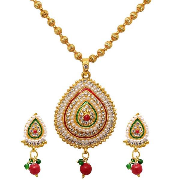 Kriaa Austrian Stone Pearl Meenakari Gold Plated Necklace Set - 1104528