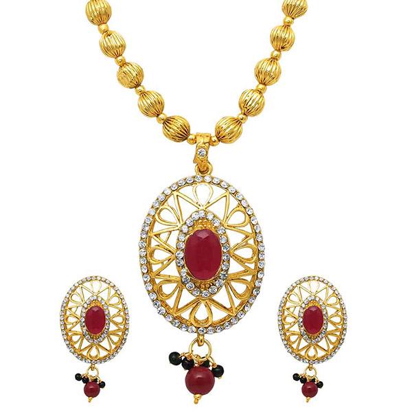Kriaa Maroon Stone Gold Plated  Necklace Set - 1104534