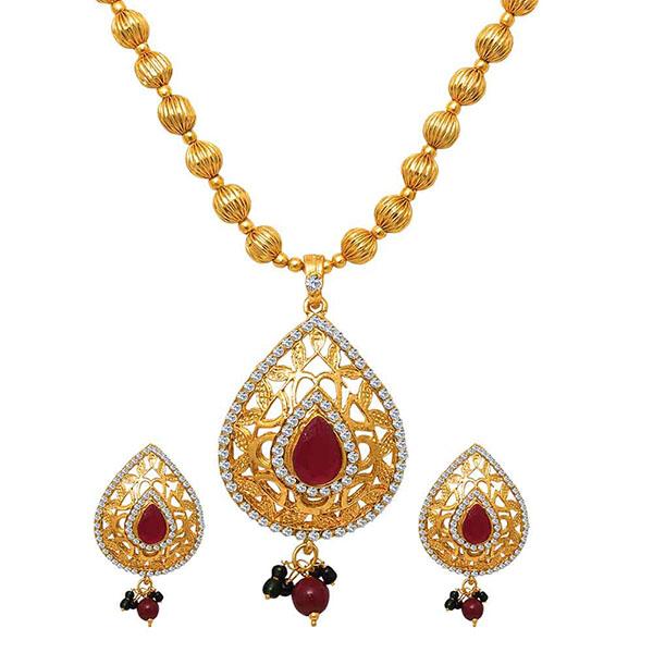 Kriaa Austrian Stone Gold Plated Necklace Set With Bracelet - 1104535