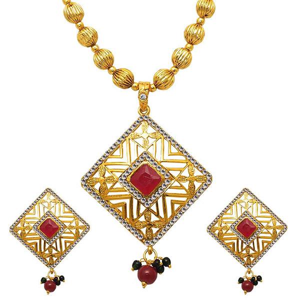 Kriaa Gold Plated  Maroon Stone Necklace Set - 1104536