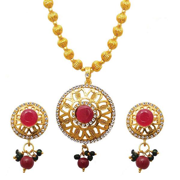 Kriaa Red Austrian Stone Gold Plated Necklace Set - 1104537