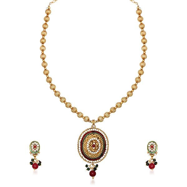 Kriaa Maroon Meenakari  Austrian Stone Necklace Set - 1104538