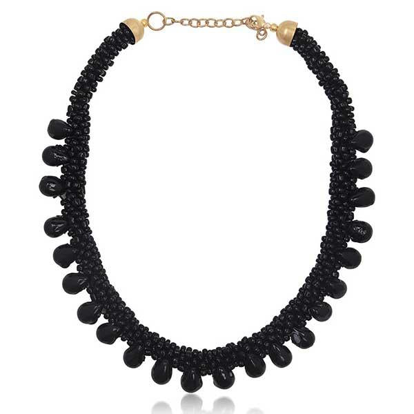 Tip Top Fashions Black Beads Fusion Necklace - 1104702