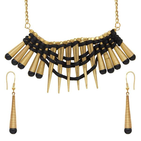 Beadside Black Beads Gold Plated Necklace Set - 1104726