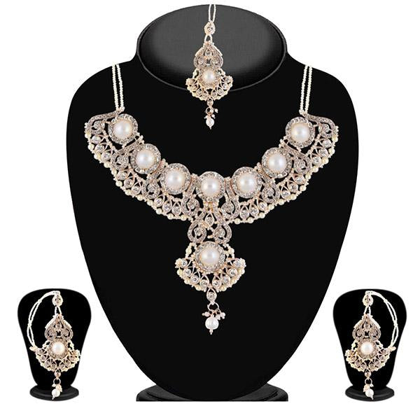 Vivant Charms Stone Pearl Necklace Sets With Maang Tikka - 1104802