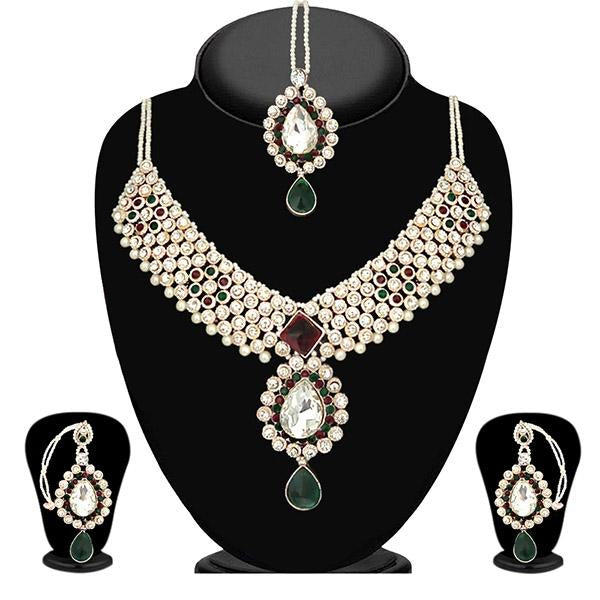 Vivant Charms Stone Necklace Set With Maang Tikka - 1104803