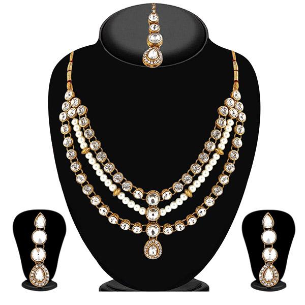 Vivant Charms Crystal Stone Necklace Set With Maang Tikka - 1104901