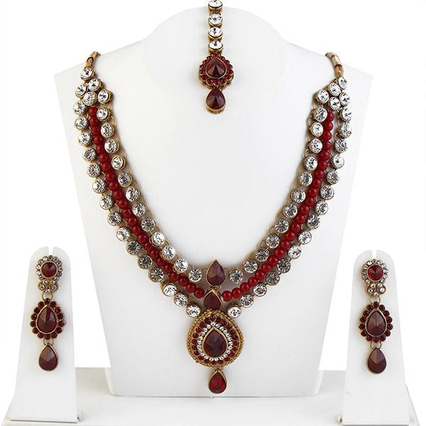 Soha Fashions Beads Austrian Stone Necklace Set With Maang Tikka - 1104905