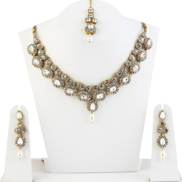 Vivant Charms White Austrian Stone Necklace Set With Maang Tikka - 1104910