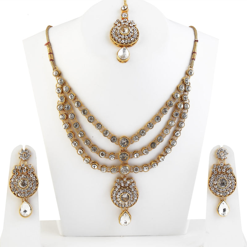 Vivant Charms Austrian Stone Necklace Set With Maang Tikka - 1104911