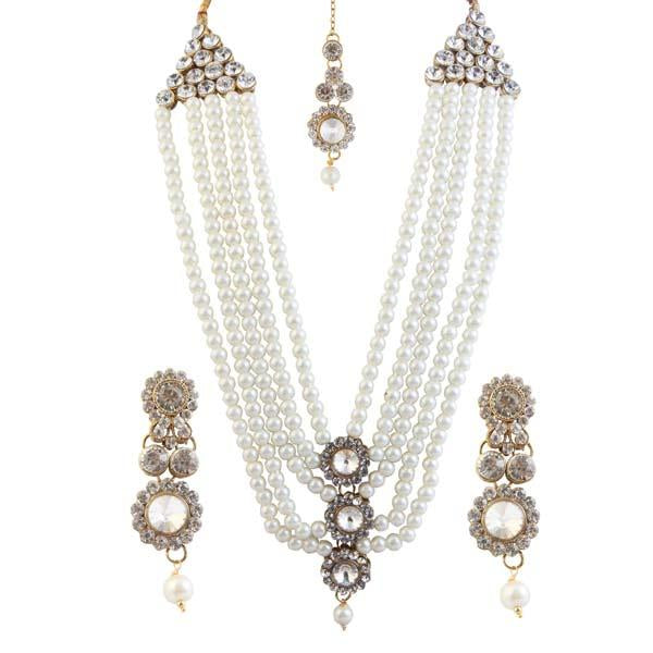 Vivant Charms Stone Pearl Necklace Sets With Maang Tikka