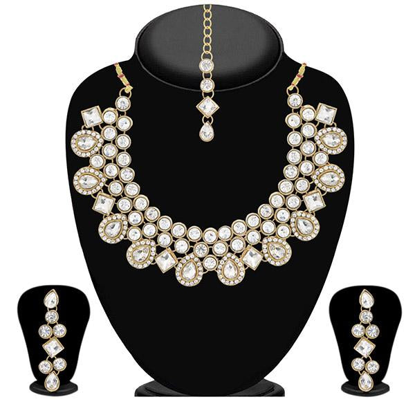 Vivant Charms Stone Pearl Drop Necklace Set With Maang Tikka - 1105106