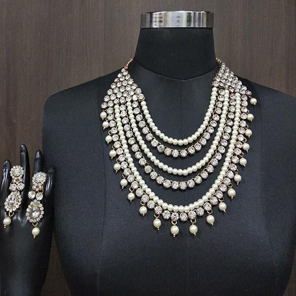 Kriaa Austrian Stone Gold Plated Pearl Necklace Set