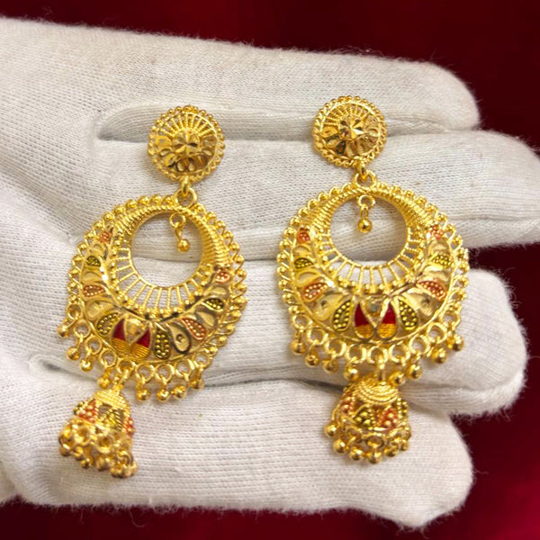 22k Gold Earrings(Bali) - AjEr52858 - 22k yellow gold designer hoop earrings  with chain hanging with balls.