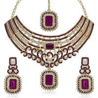 Kriaa Austrian Stone Gold Plated Necklace Set With Maang Tikka - 1105308