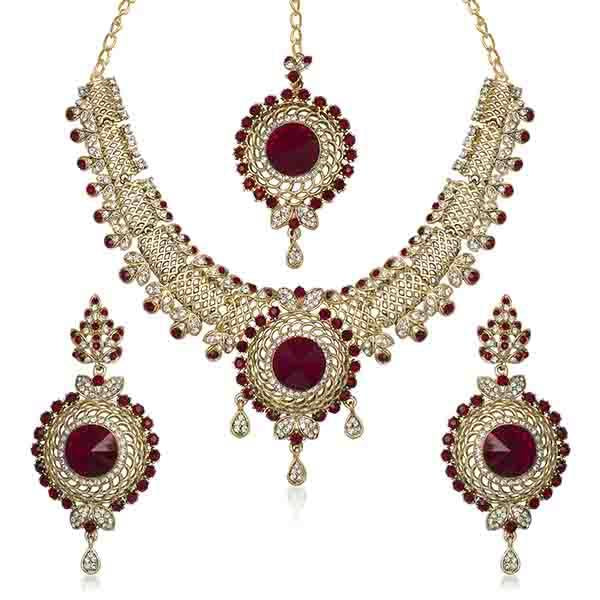Kriaa Austrian Stone Gold Plated Necklace Set With Maang Tikka - 1105310