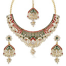 Kriaa Gold Plated Maroon & Green Austrian Stone Necklace Set With Maang Tikka