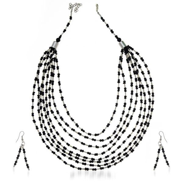 Urthn Black Beads Silver Plated Costume Necklace Set - 1105609