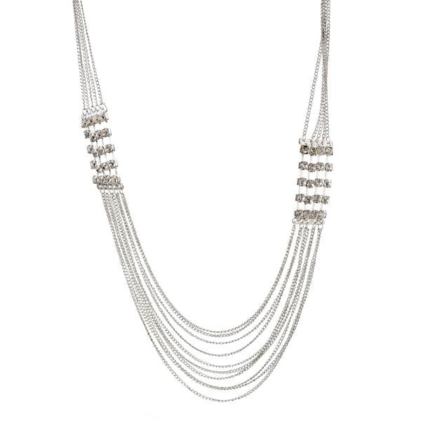 Urthn Silver Plated White Austrian Stone Statement Necklace - 1105624