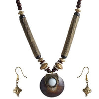 Beadside Brown Beads Antique Gold Necklace Set - 1105901E