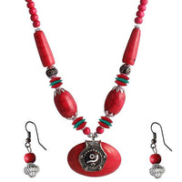 Beadside Red Beads Rhodium Plated Necklace Set - 1105905D