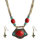 Beadside Blue Beads Antique Gold Necklace Set - 1105906D