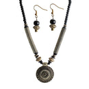 Beadside Black Beads Antique Gold Necklace Set - 1105907D