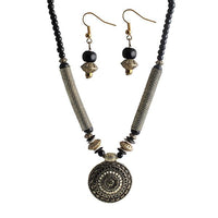 Beadside Black Beads Antique Gold Necklace Set - 1105907D