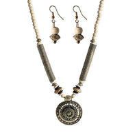Beadside White Beads Antique Gold Necklace Set - 1105907E