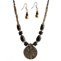 Beadside Black Beads Antique Gold Necklace Set - 1105908C