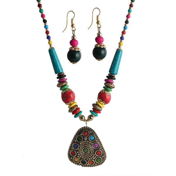 Beadside Multicolor Beads Antique Gold Necklace Set - 1105914C