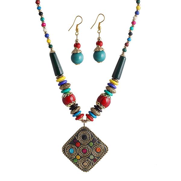 Beadside Multicolor Beads Antique Gold Necklace Set - 1105915A
