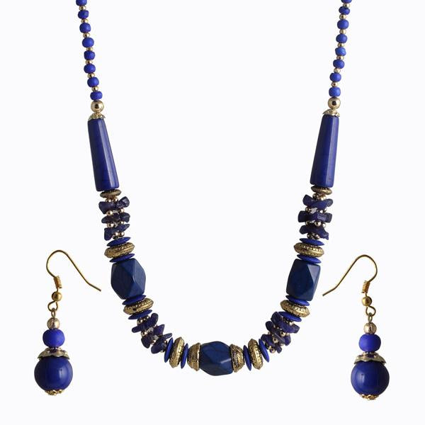 Beadside Blue Beads Gold Plated Necklace Set - 1105920B