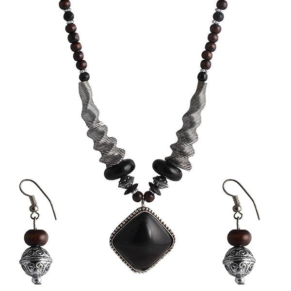 Beadside Brown Oxidised Beads Necklace Set - 1105922C