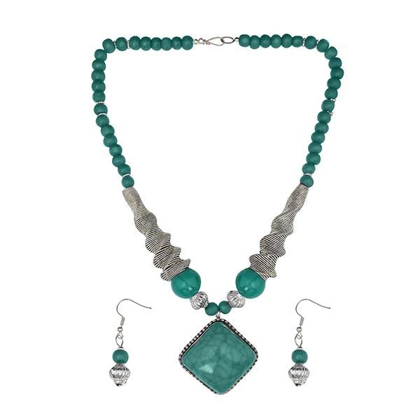 Beadside Green Beads Rhodium Necklace Set - 1105922I