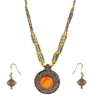 Beadside Yellow Beads Antique Gold Necklace Set - 1105923A