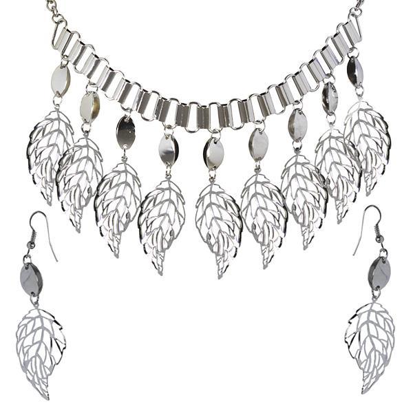 Jeweljunk Rhodium Plated Statement Necklace Set -1106008