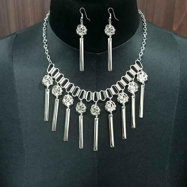 Jeweljunk Rhodium Plated Statement Necklace Set - 1106021