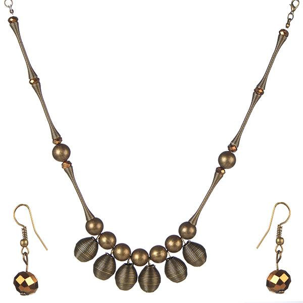 Urthn Antique Gold Beads Statement Necklace Set - 1106105